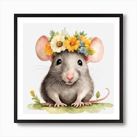Floral Baby Rat Nursery Illustration (45) Art Print