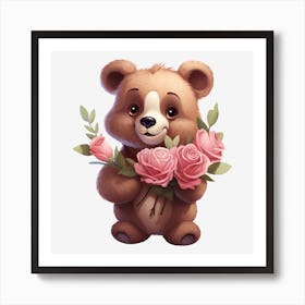 Teddy Bear With Roses 8 Art Print