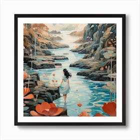 Girl In The Water Art Print