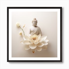 Buddha Statue With Lotus Flower Art Print