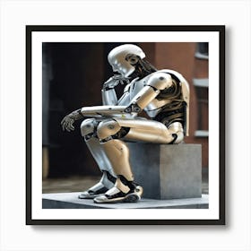 Robot Sitting On A Block Art Print