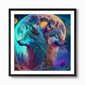 Two Wolves In The Moonlight 7 Art Print