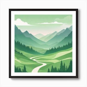 Misty mountains background in green tone 136 Art Print