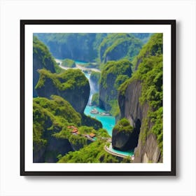 Beautiful View Of A Waterfall Art Print