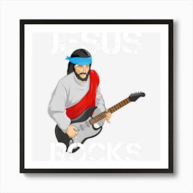 Jesus Rocks On Electric Guitar Funny Christian Art Print