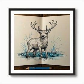 Deer In Water 11 Art Print