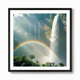 Majestic Waterfall and Rainbow in a Lush Tropical Paradise Art Print