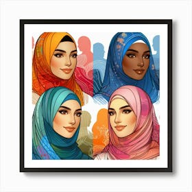 Muslim Women In Hijabs 1 Art Print