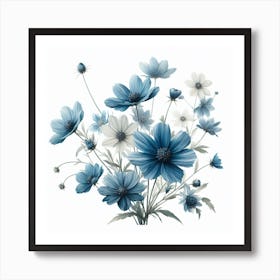 Blue And White Flowers 2 Art Print