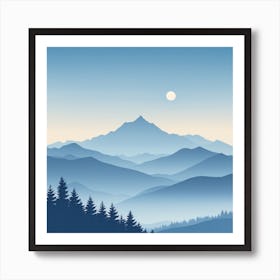 Misty mountains background in blue tone 107 Art Print