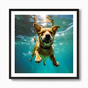 Dog Swimming Underwater Art Print