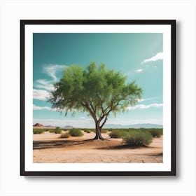 A Thriving Green Tree In The Middle Of A Dry Desert Art Print