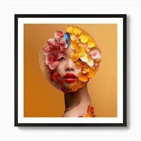 Asian Woman With Flowers On Her Head Art Print