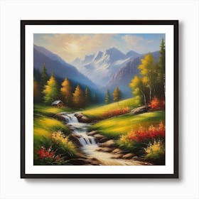 Waterfall In The Mountains 30 Art Print