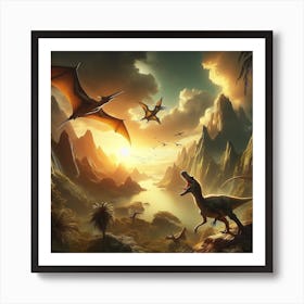 Dinosaurs fight Art Print