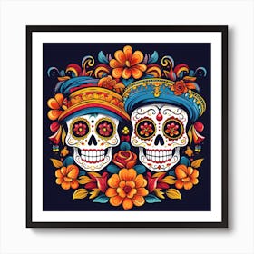 Skulls Flowers Dia De Los Muertos 77 Art Print