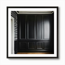 A Black Wall With A Black And White Tartan Wallpap (3) Art Print