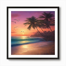 Sunset At The Beach 16 Art Print