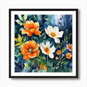 Orange And White Flowers 2 Art Print