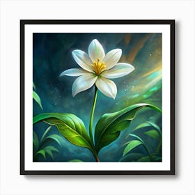 A Delicate White Flower Blooming In A Lush Forest Art Print