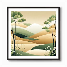 Landscape With Trees, minimalistic vector art 4 Art Print