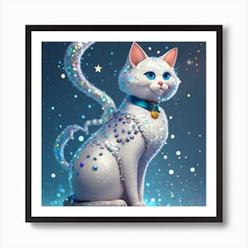 Cartoon Character A White Cat With A Silver Coat (2) Art Print