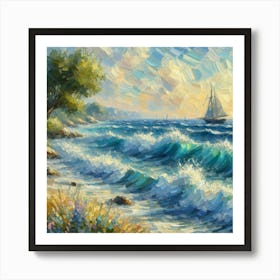 Sailboat On The Sea, Acrylic Painting Style 10 Art Print