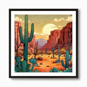 Desert Landscape With Cactus 1 Art Print