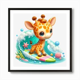 Cute Giraffe Surfing Art Print