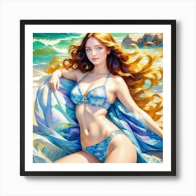 Girl On The Beach yu Art Print