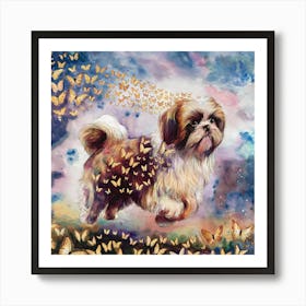 Shih Tzu With Butterflies Art Print