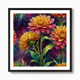 Seamless Pattern With Chrysanthemums Art Print