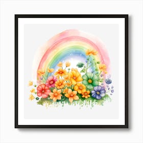 Rainbow With Flowers Art Print