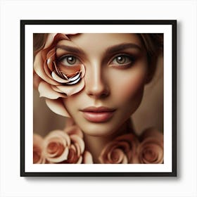 Portrait Of A Woman With Roses Art Print