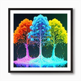 Three Colorful Trees in neon colors 7 Art Print