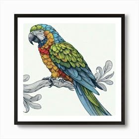 Line Art parrot 1 Art Print