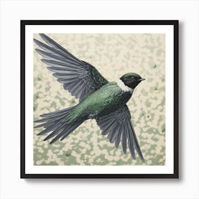 Ohara Koson Inspired Bird Painting Chimney Swift 1 Square Art Print