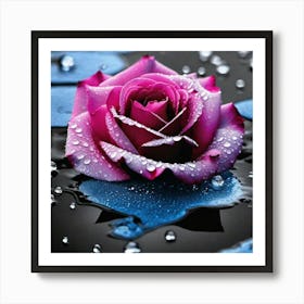 Pink Rose With Water Droplets Art Print