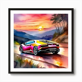 Watercolor Sports Car Painting Art Print