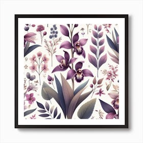 Scandinavian style,Pattern with amethyst Orchid flowers 2 Art Print