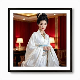 Asian Elegance Personified As A Lady Poised In High End Attire High Fashion Venue Ambient Lighting (1) Art Print