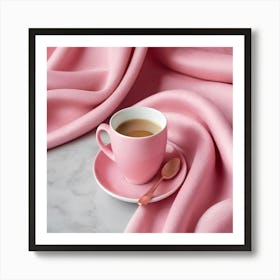 Coffee Cup On A Pink Cloth Art Print