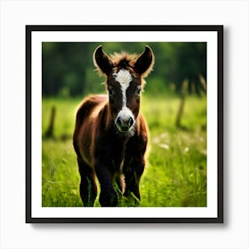 Grass Horse Green Brown Meadow Nature Young Baby Head Mammal Cow Calf Wild Donkey Pony Art Print