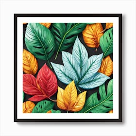 Seamless Pattern With Colorful Leaves Art Print