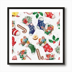 Christmas Socks Gloves Candy Cane Stocking Seamless Art Print