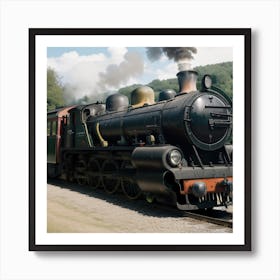 Steam Train On The Tracks Created using Imagine AI Art Art Print