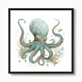 Patterned Storybook Style Octopus Art Print