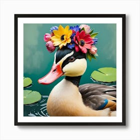 Duck With Flower Crown 3 Art Print