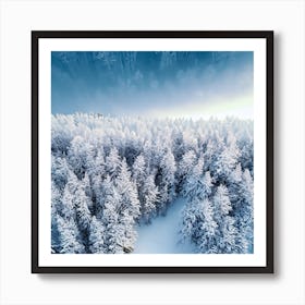 Aerial View Of Snowy Forest 2 Art Print