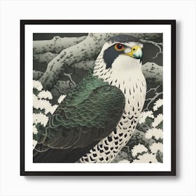 Ohara Koson Inspired Bird Painting Falcon 7 Square Art Print